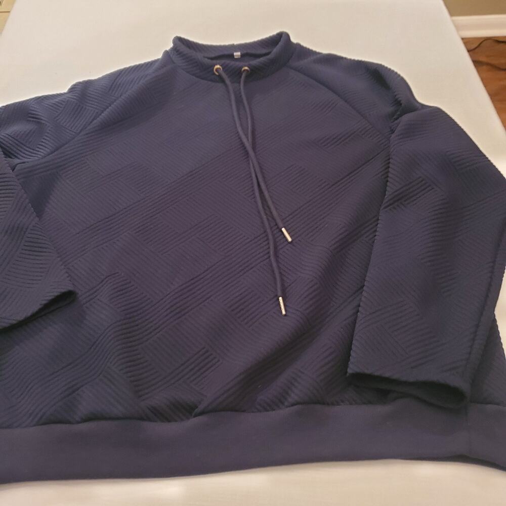 Womens Blue Pullover Sweater Size XL Mock Neck Drawstring Long Sleeve Top